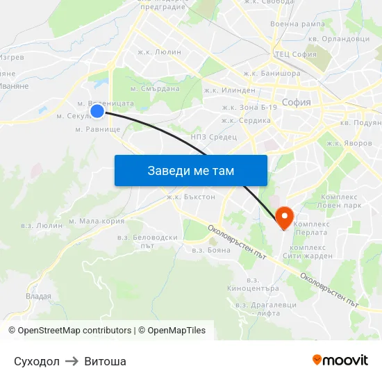 Суходол to Витоша map