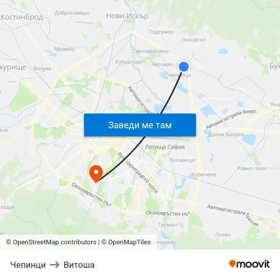 Чепинци to Витоша map