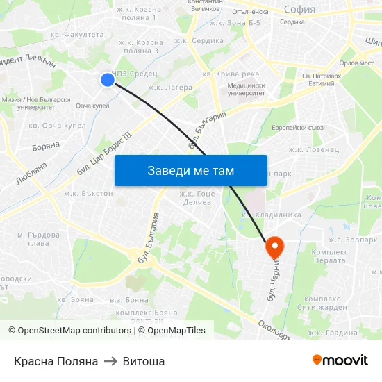 Красна Поляна to Витоша map