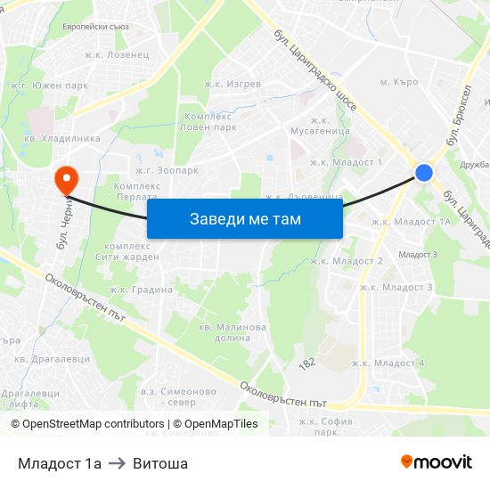 Младост 1а to Витоша map