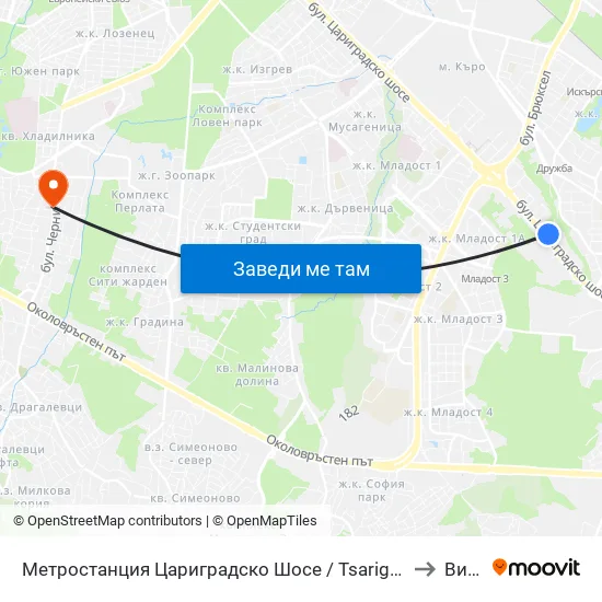 Ⓜ️ Метростанция Цариградско Шосе / Tsarigradsko Shosse Metro Station (1016) to Витоша map