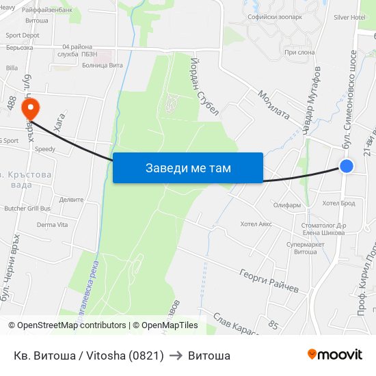 Кв. Витоша / Vitosha (0821) to Витоша map