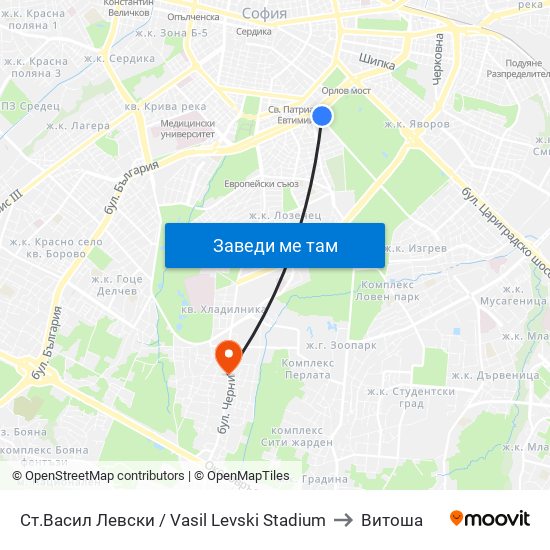 Ст.Васил Левски / Vasil Levski Stadium to Витоша map