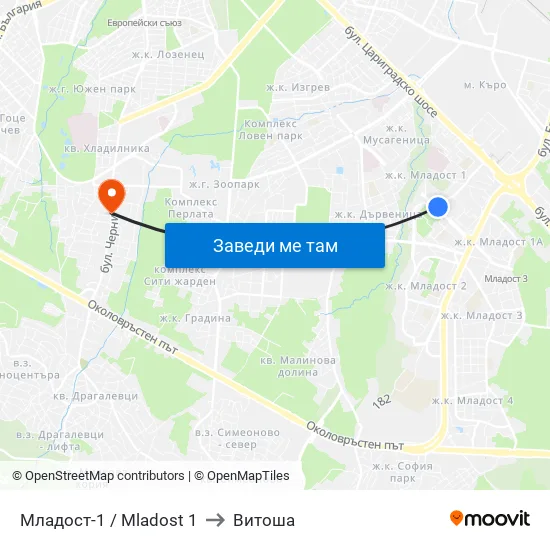 Младост 1 / Mladost 1 to Витоша map