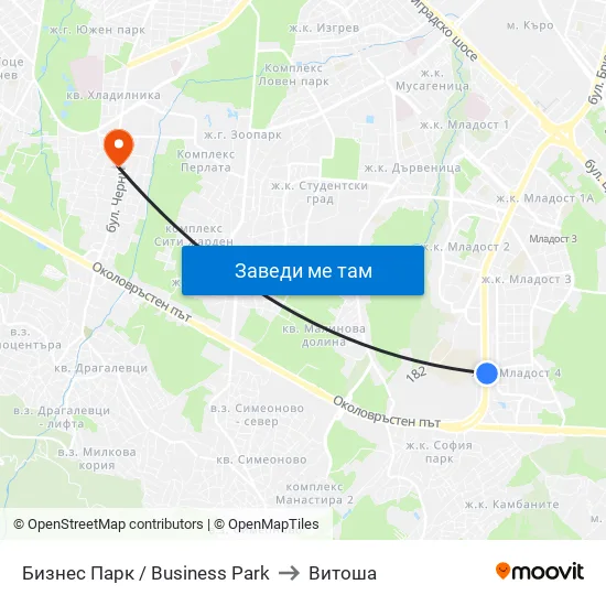 Бизнес Парк / Business Park to Витоша map