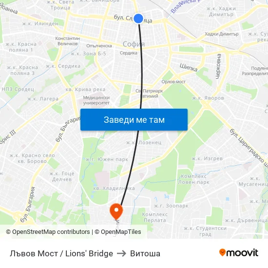 Лъвов Мост / Lions' Bridge to Витоша map