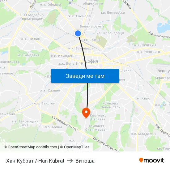 Хан Кубрат / Han Kubrat to Витоша map