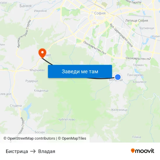 Бистрица to Владая map
