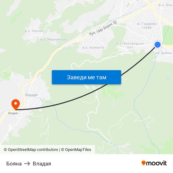 Бояна to Владая map