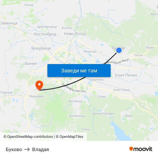 Бухово to Владая map