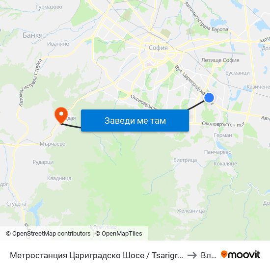 Метростанция Цариградско Шосе / Tsarigradsko Shosse Metro Station (1016) to Владая map