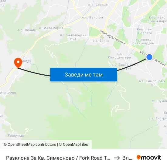 Разклона За Кв. Симеоново / Fork Road To Simeonovo Qr. (1459) to Владая map