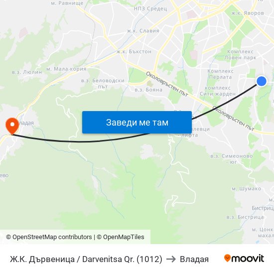 Ж.К. Дървеница / Darvenitsa Qr. (1012) to Владая map