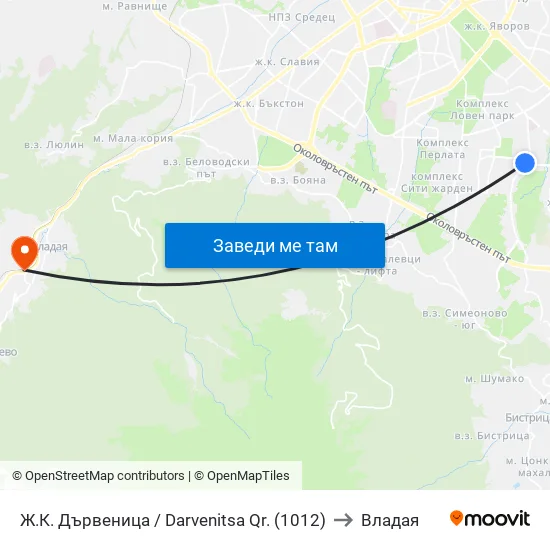 Ж.К. Дървеница / Darvenitsa Qr. (1012) to Владая map