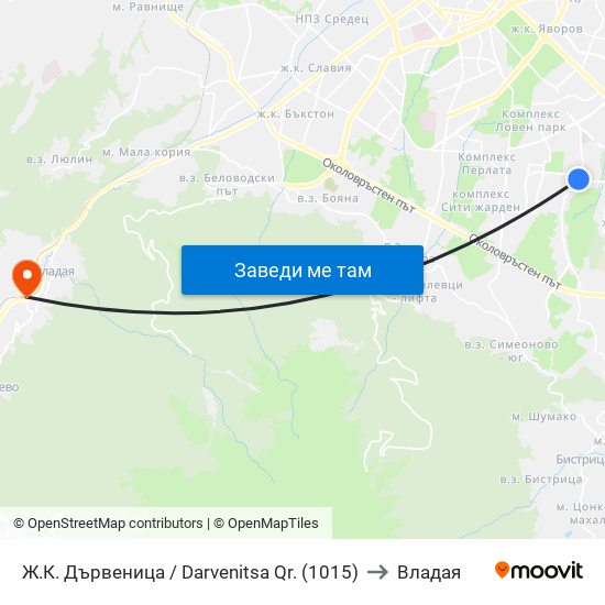 Ж.К. Дървеница / Darvenitsa Qr. (1015) to Владая map