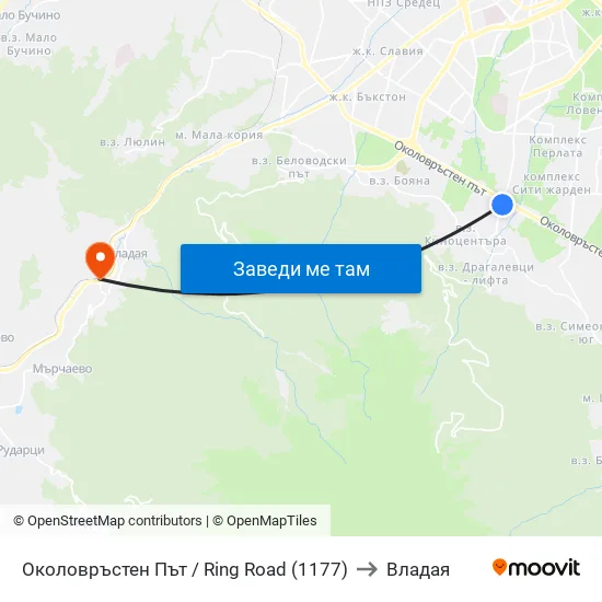 Околовръстен Път / Ring Road (1177) to Владая map