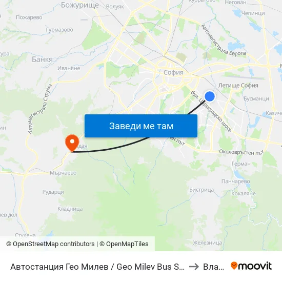 🚌 Автостанция Гео Милев / Geo Milev Bus Station (0052) to Владая map
