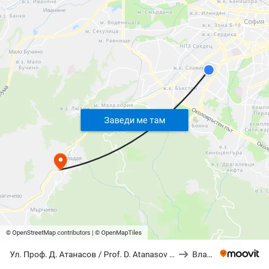 Ул. Проф. Д. Атанасов / Prof. D. Atanasov St. (2134) to Владая map