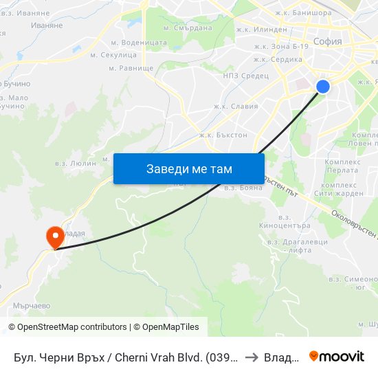 Бул. Черни Връх / Cherni Vrah Blvd. (0395) to Владая map