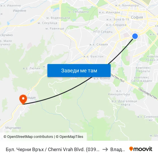 Бул. Черни Връх / Cherni Vrah Blvd. (0395) to Владая map