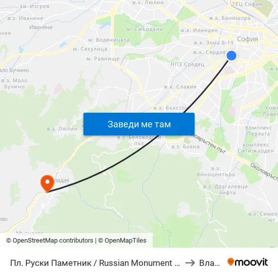 Пл. Руски Паметник / Russian Monument Sq. (1296) to Владая map