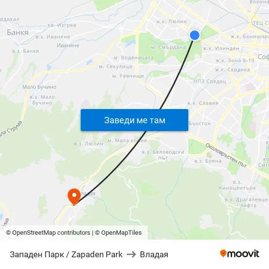 Западен Парк / Zapaden Park to Владая map