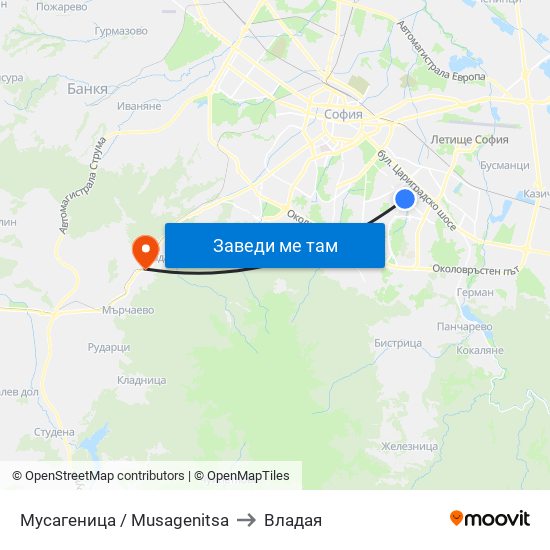 Мусагеница /  Musagenitsa to Владая map