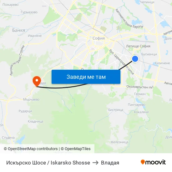 Искърско Шосе / Iskarsko Shose to Владая map