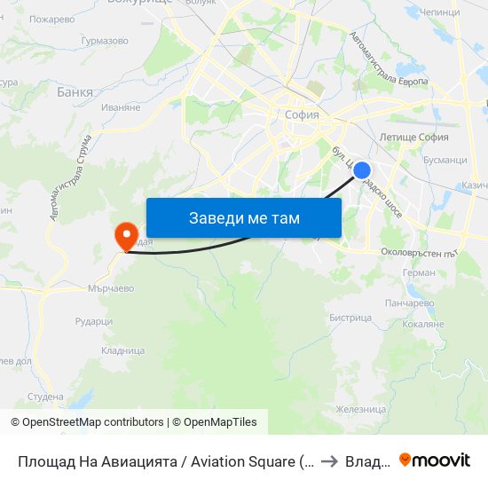 Площад На Авиацията / Aviation Square (1258) to Владая map