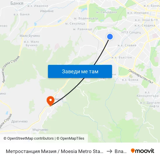 Ⓜ️ Метростанция Мизия / Moesia Metro Station (6089) to Владая map