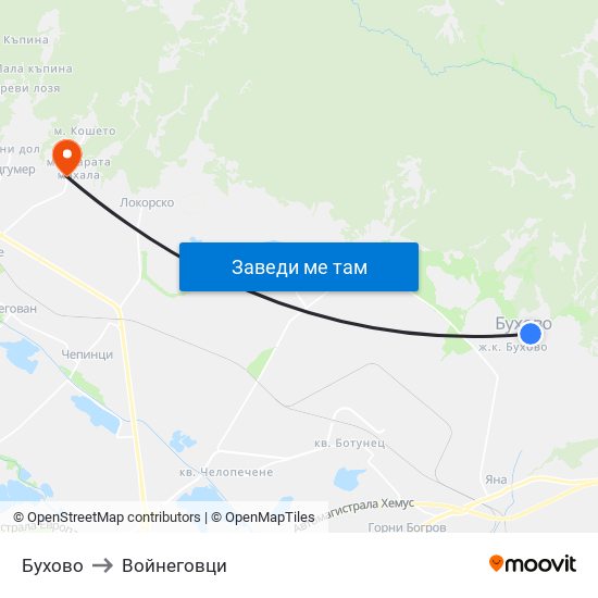 Бухово to Войнеговци map