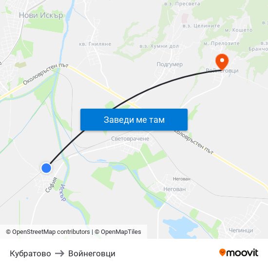 Кубратово to Войнеговци map