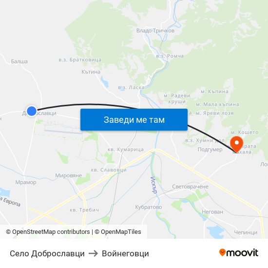 Село Доброславци to Войнеговци map