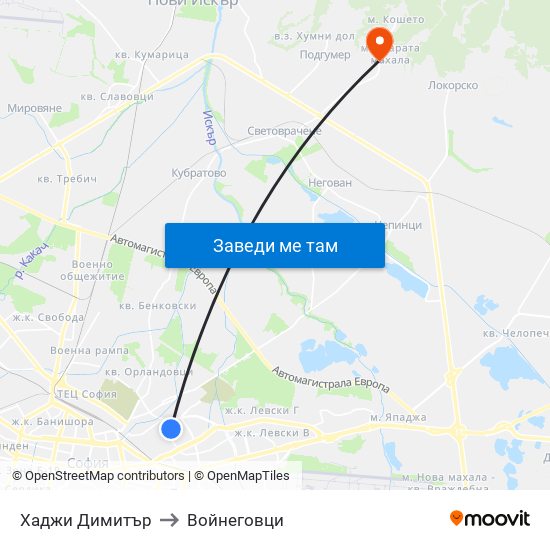 Хаджи Димитър to Войнеговци map