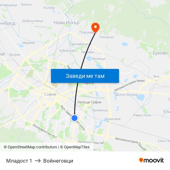 Младост 1 to Войнеговци map