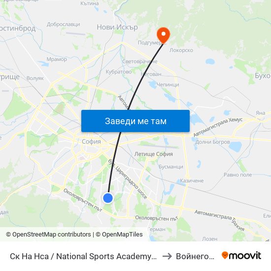 Ск На Нса / National Sports Academy (1609) to Войнеговци map