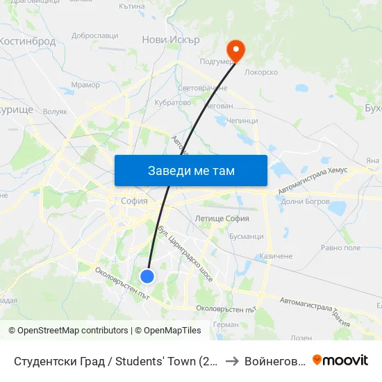 Студентски Град / Students' Town (2382) to Войнеговци map