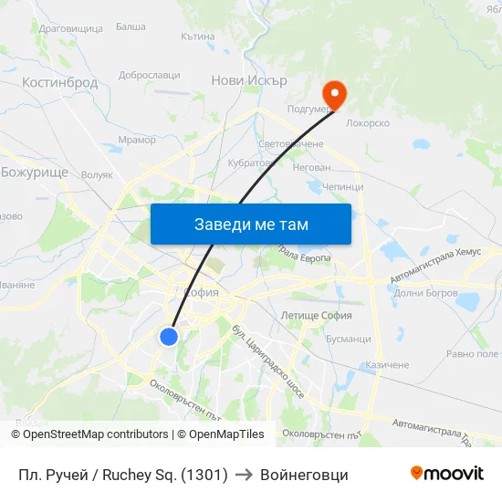 Пл. Ручей / Ruchey Sq. (1301) to Войнеговци map