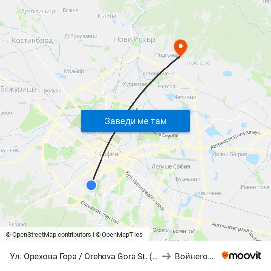 Ул. Орехова Гора / Orehova Gora St. (2089) to Войнеговци map