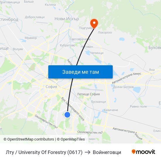 Лту / University Of Forestry (0617) to Войнеговци map