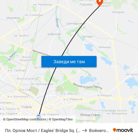 Пл. Орлов Мост / Eagles' Bridge Sq. (1287) to Войнеговци map