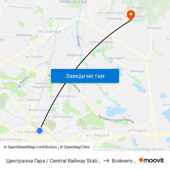 Централна Гара / Central Railway Station (1327) to Войнеговци map