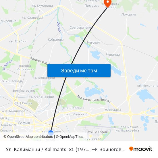 Ул. Калиманци / Kalimantsi St. (1972) to Войнеговци map