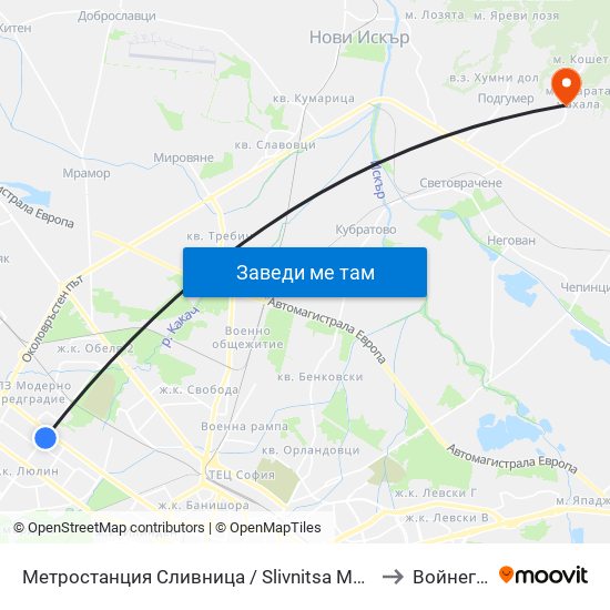 Метростанция Сливница / Slivnitsa Metro Station (1063) to Войнеговци map