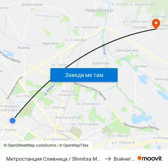 Ⓜ️ Метростанция Сливница / Slivnitsa Metro Station (1063) to Войнеговци map