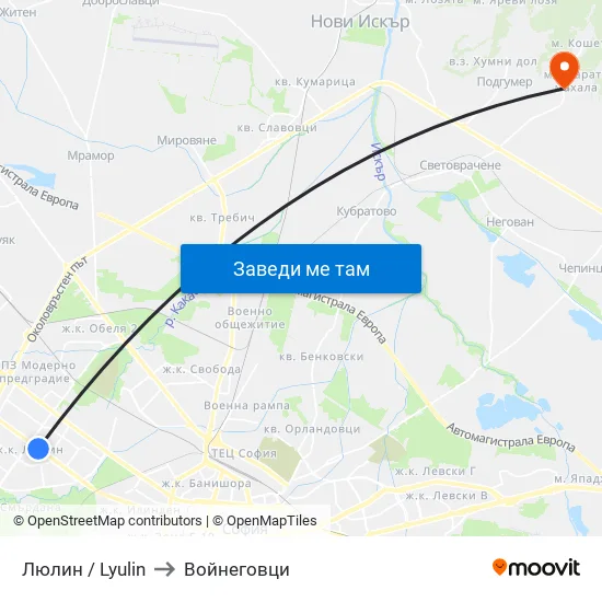 Люлин / Lyulin to Войнеговци map