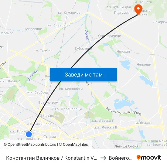 Константин Величков / Konstantin Velichkov to Войнеговци map