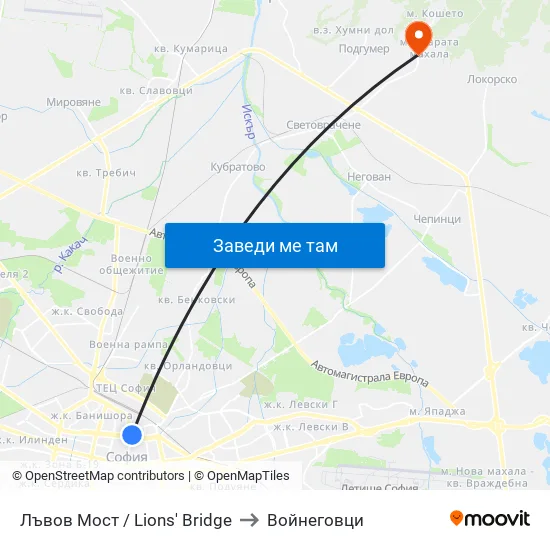 Лъвов Мост / Lions' Bridge to Войнеговци map
