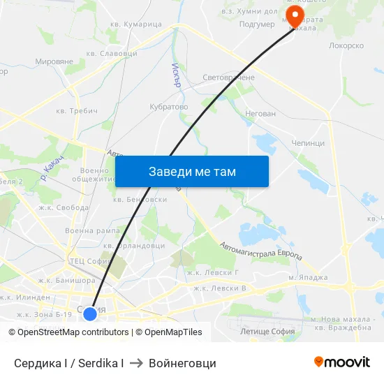 Сердика I / Serdika I to Войнеговци map