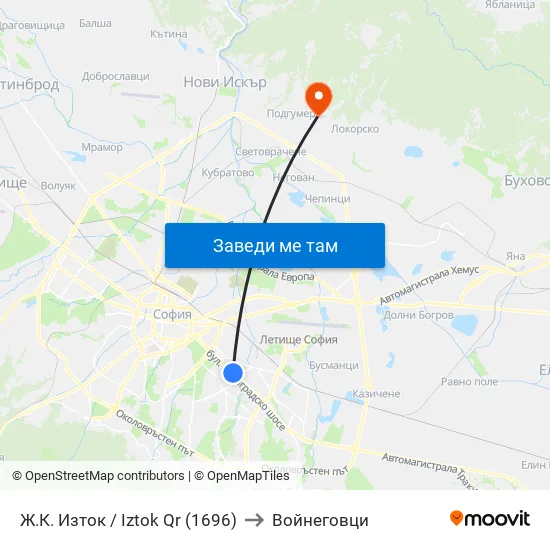 Ж.К. Изток / Iztok Qr (1696) to Войнеговци map